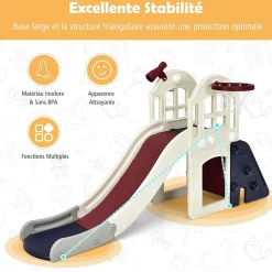 Toboggan pour Enfants, 6 en 1 avec Rail de Protection Haut, Pédale Détachable et Mur d'Escalade Pratique, Tunnel (Bleu)