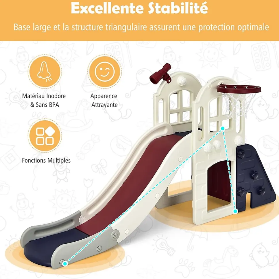 Toboggan pour Enfants, 6 en 1 avec Rail de Protection Haut, Pédale Détachable et Mur d'Escalade Pratique, Tunnel (Bleu)