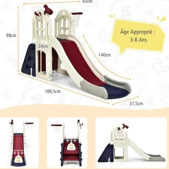 Toboggan pour Enfants, 6 en 1 avec Rail de Protection Haut, Pédale Détachable et Mur d'Escalade Pratique, Tunnel (Bleu)