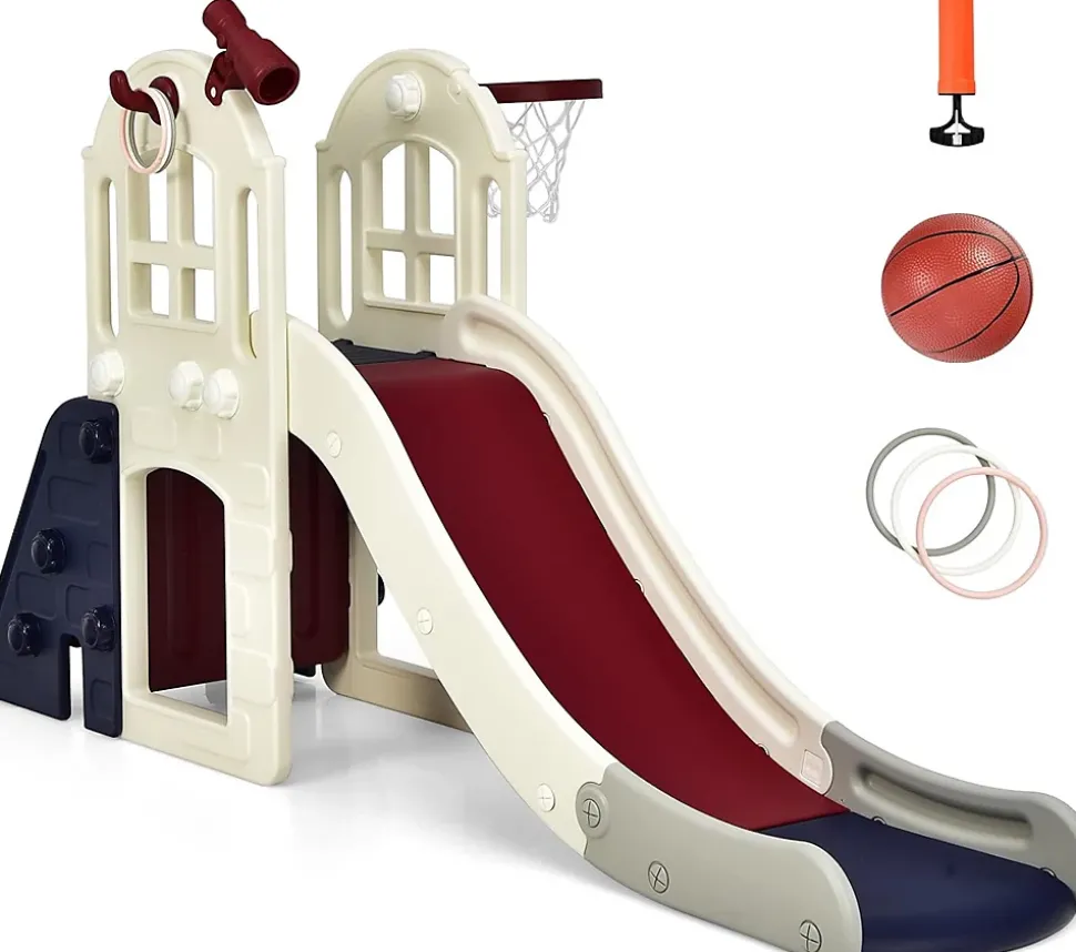 Toboggan pour Enfants, 6 en 1 avec Rail de Protection Haut, Pédale Détachable et Mur d'Escalade Pratique, Tunnel (Bleu)