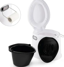 Toilette Portable 5L, Supporter 200KG, avec Couvercle, Seau Amovible avec Poignée, Anti-odeur, pour Camping, Extérieur,Blanc
