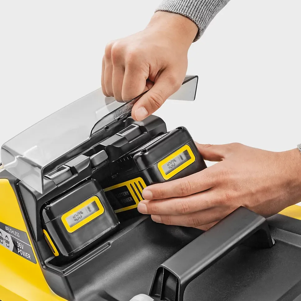 Tondeuse à gazon sans fil 36 V Karcher LMO 5-18 Dual avec 2 batteries 18V-5Ah- moteur brushless- autonomie 550 m²- coupe 41 cm