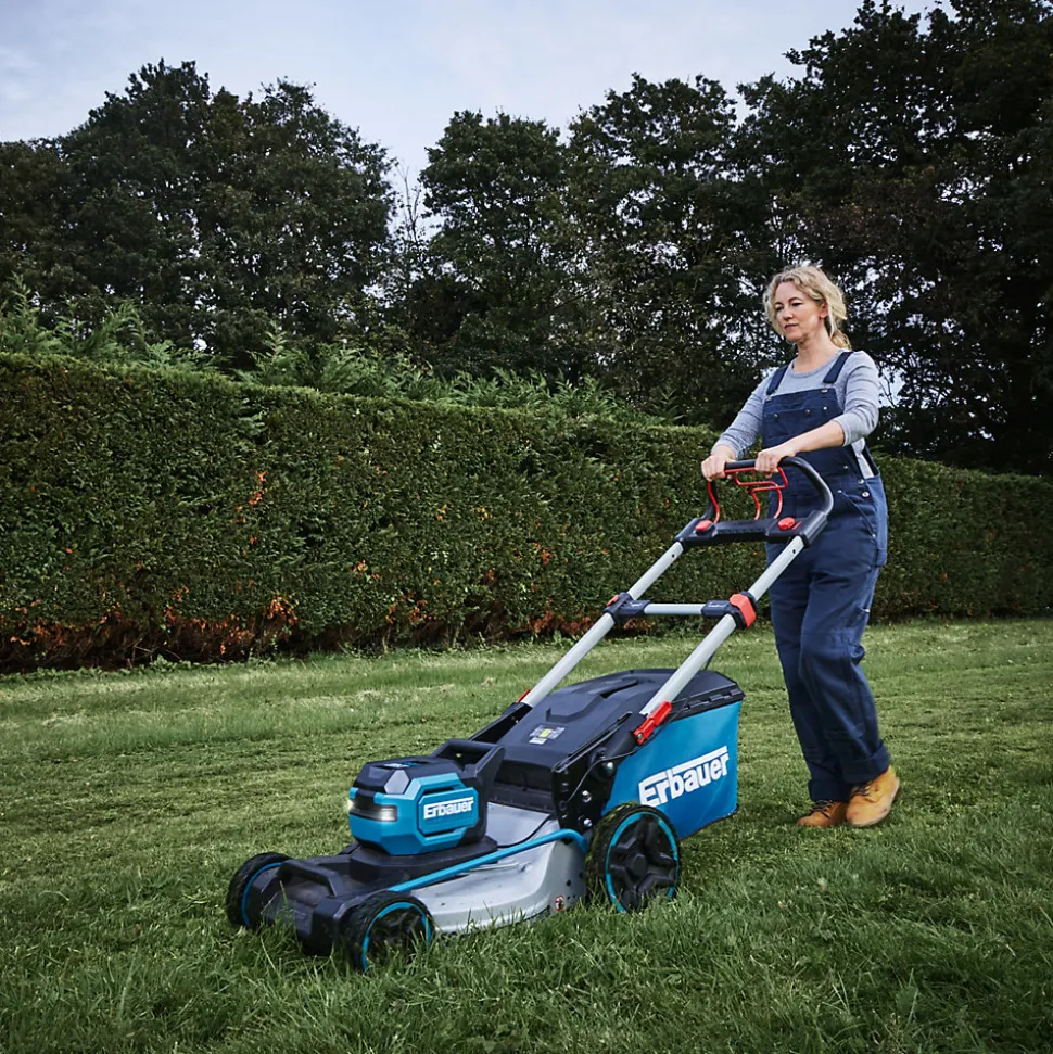 Tondeuse sans fil avec batterie 36V - largeur de coupe 46 cm - hauteur de coupe 25 à 75 mm - bac 60L - Erbauer ERT1043GLM