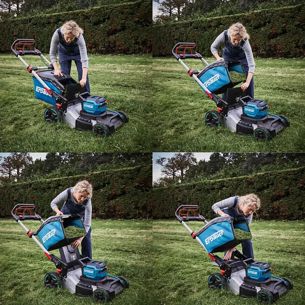 Tondeuse sans fil avec batterie 36V - largeur de coupe 46 cm - hauteur de coupe 25 à 75 mm - bac 60L - Erbauer ERT1043GLM