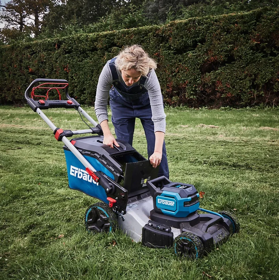 Tondeuse sans fil avec batterie 36V - largeur de coupe 46 cm - hauteur de coupe 25 à 75 mm - bac 60L - Erbauer ERT1043GLM