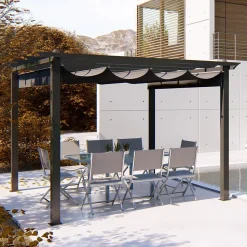 Tonnelle autoportante 3 x 3 m en aluminium et toile grise - REGIA