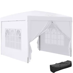 Tonnelle barnum pop-up pliant dim. 3L x 3l x 2,58H m 2 fenêtres sac transport acier Oxford blanc