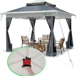 Tonnelle de jardin exterieure pliable avec moustiquaire Pop up 3.6x3.6m gris VOUNOT