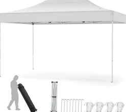 Tonnelle de Jardin Exterieur 445X300CM,pour 10-12 Personnes,Réglable 313/323/333CM, Abri Solaire,Sac de Transport(3x4,45 M-Beige)