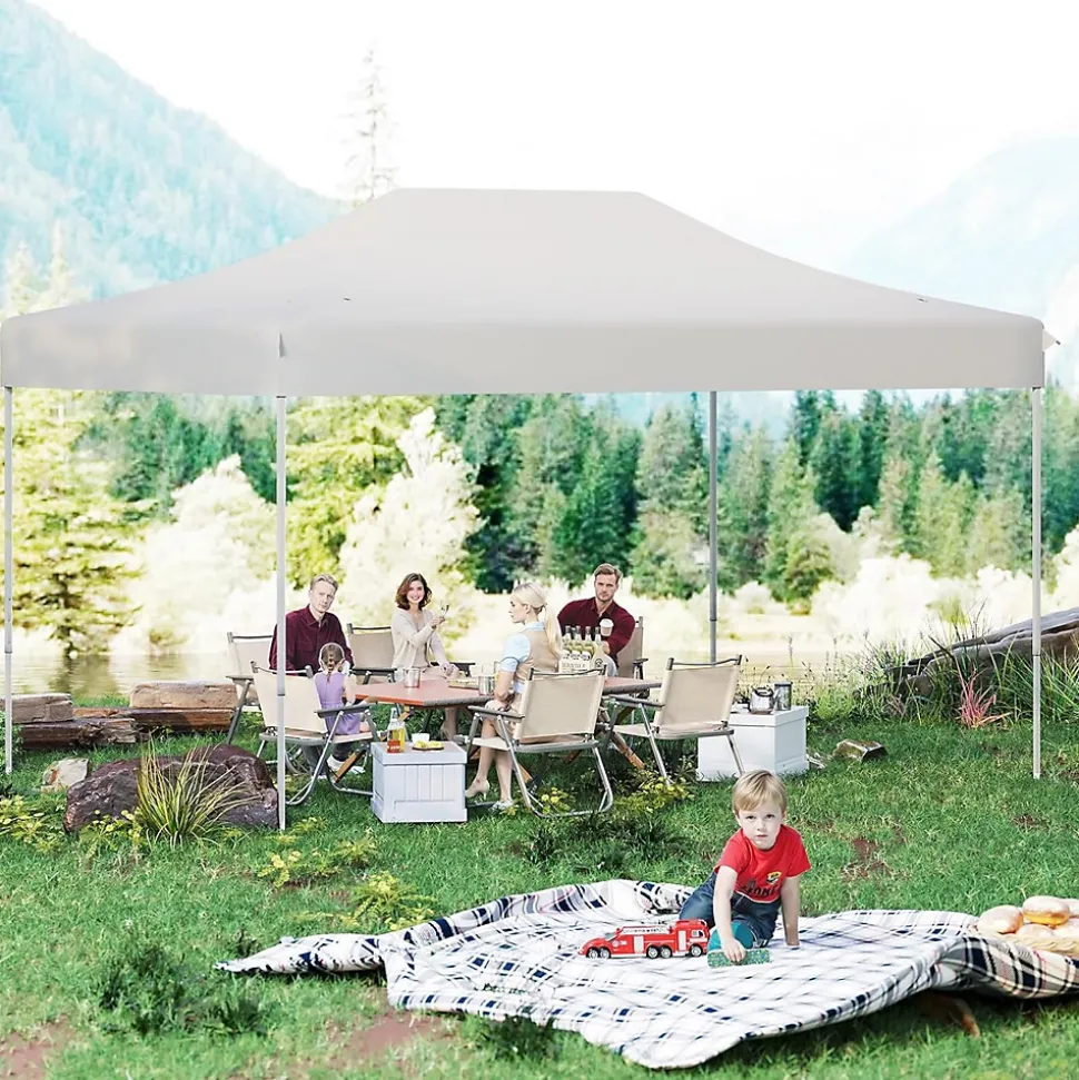 Tonnelle de Jardin Exterieur 445X300CM,pour 10-12 Personnes,Réglable 313/323/333CM, Abri Solaire,Sac de Transport(3x4,45 M-Beige)