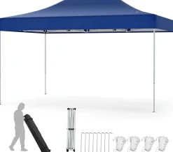 Tonnelle de Jardin Exterieur 445X300CM,10-12 Personnes, Réglable 313/323/333CM, Abri Solaire, Sac de Transport(3x4,45 M-Bleu)