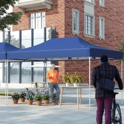 Tonnelle de Jardin Exterieur 445X300CM,10-12 Personnes, Réglable 313/323/333CM, Abri Solaire, Sac de Transport(3x4,45 M-Bleu)