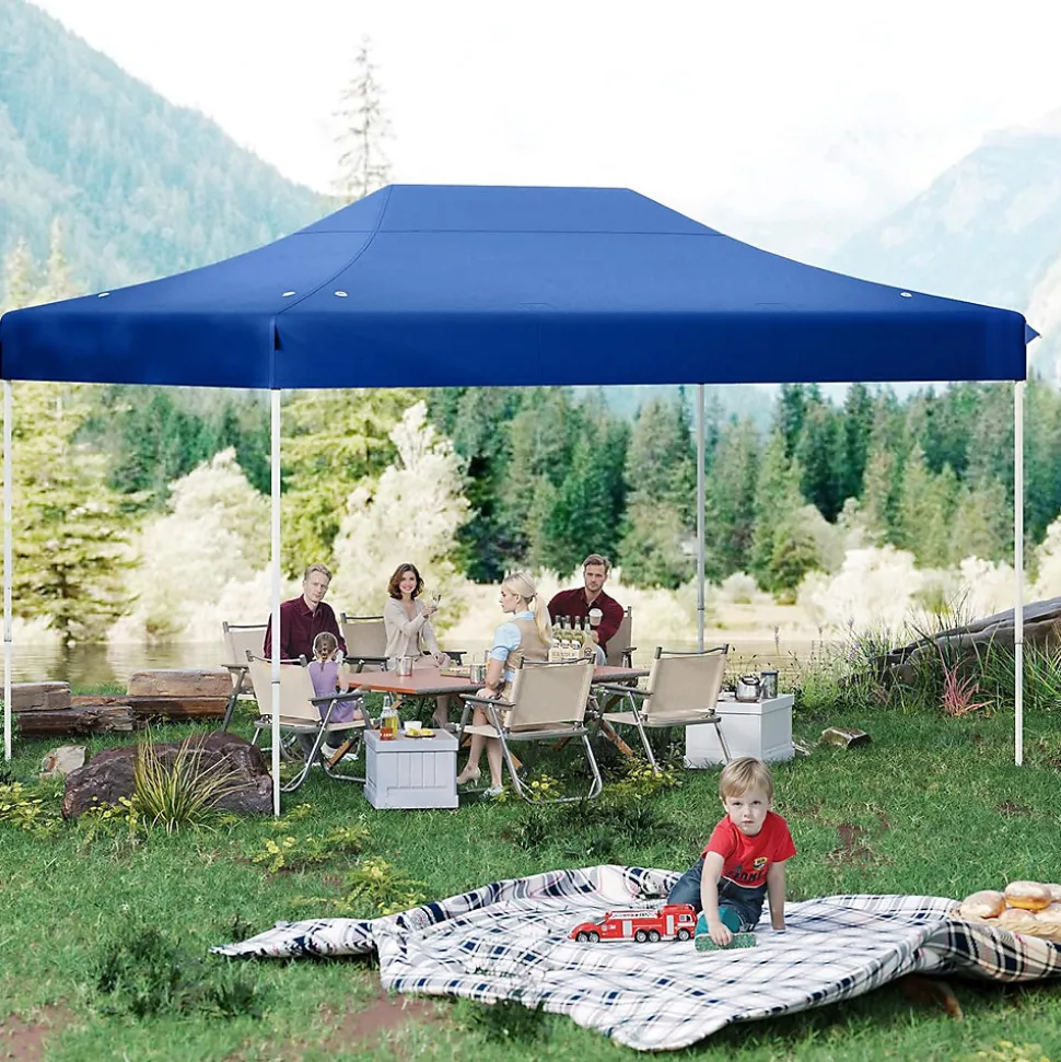Tonnelle de Jardin Exterieur 445X300CM,10-12 Personnes, Réglable 313/323/333CM, Abri Solaire, Sac de Transport(3x4,45 M-Bleu)