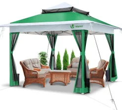 Tonnelle de jardin exterieure pliable avec moustiquaire 3.6x3.6m vert VOUNOT