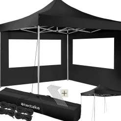 Tonnelle de jardin pliable 3 x 3 étanche avec 2 pièces latérales noir