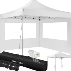 Tonnelle de jardin pliable 3 x 3 étanche avec 2 pièces latérales blanc
