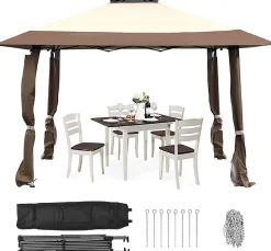 Tonnelle de Jardin Pliante 4x4 m Imperméable à Double Toit-3 Hauteurs Réglables