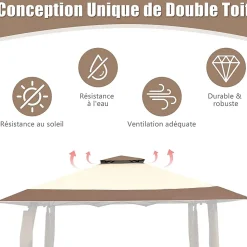 Tonnelle de Jardin Pliante 4x4 m Imperméable à Double Toit-3 Hauteurs Réglables