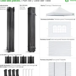 Tonnelle de jardin renforcée 3x3m pliable avec 4 parois et sac de transport a roulette blanche VOUNOT