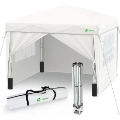Tonnelle de Jardin 3x3m Pliable avec portes et fenêtres Blanc VOUNOT