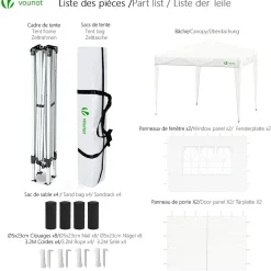 Tonnelle de Jardin 3x3m Pliable avec portes et fenêtres Blanc VOUNOT