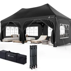 Tonnelle de jardin 3x6m Pliable Barnum avec 6 parois amovibles Noir VOUNOT
