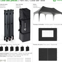 Tonnelle de jardin 3x6m Pliable Barnum avec 6 parois amovibles Noir VOUNOT