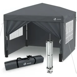 Tonnelle de Jardin 3x3m Pliable avec portes et fenêtres Gris VOUNOT