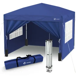 Tonnelle de Jardin 3x3m Pliable avec portes et fenêtres Bleu VOUNOT