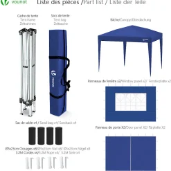Tonnelle de Jardin 3x3m Pliable avec portes et fenêtres Bleu VOUNOT