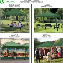 Tonnelle de jardin 3x3m pliable verte avec sac de transport VOUNOT
