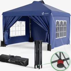 Tonnelle de Jardin 3x3m POP UP installation facile avec portes et fenetres Bleu VOUNOT