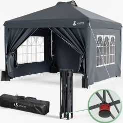 Tonnelle de Jardin 3x3m POP UP installation facile avec portes et fenetres Gris VOUNOT