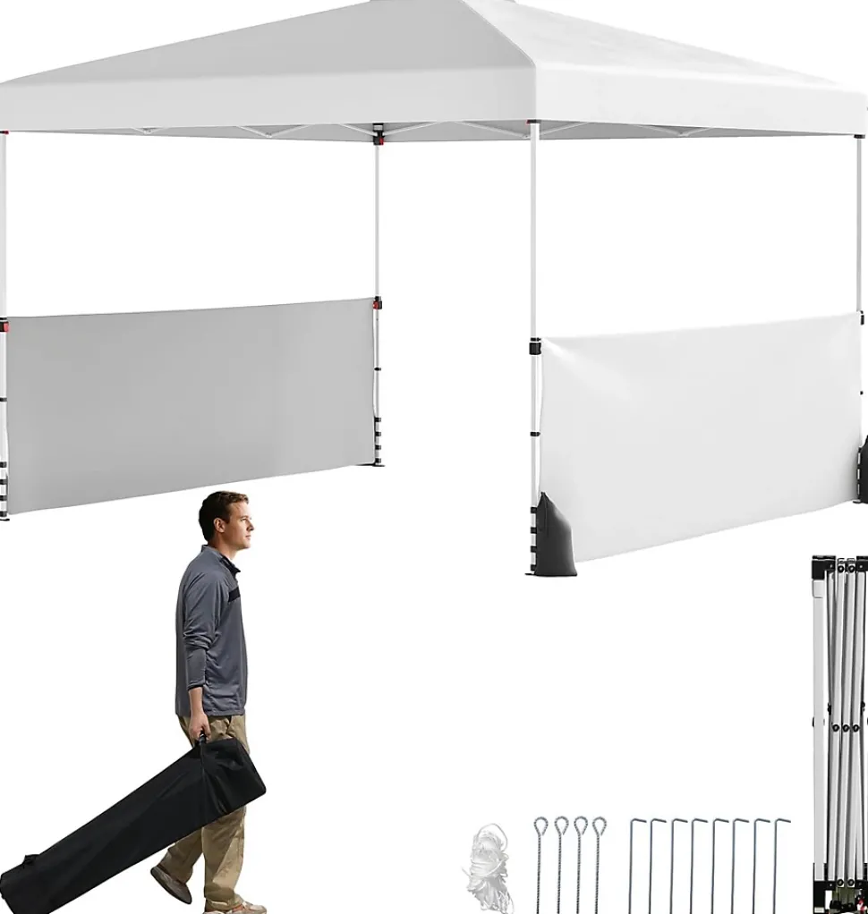 Tonnelle Pliante Demi-Parois, 266/276/286CM avec Sac à roulettes, 8 Piquets, 4 Sacs de Sable, Pavillon Pliable (3x3x2,86M,Blanc)