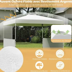 Tonnelle Pliante Demi-Parois, 266/276/286CM avec Sac à roulettes, 8 Piquets, 4 Sacs de Sable, Pavillon Pliable (3x3x2,86M,Blanc)