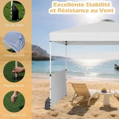 Tonnelle Pliante Demi-Parois, 266/276/286CM avec Sac à roulettes, 8 Piquets, 4 Sacs de Sable, Pavillon Pliable (3x3x2,86M,Blanc)
