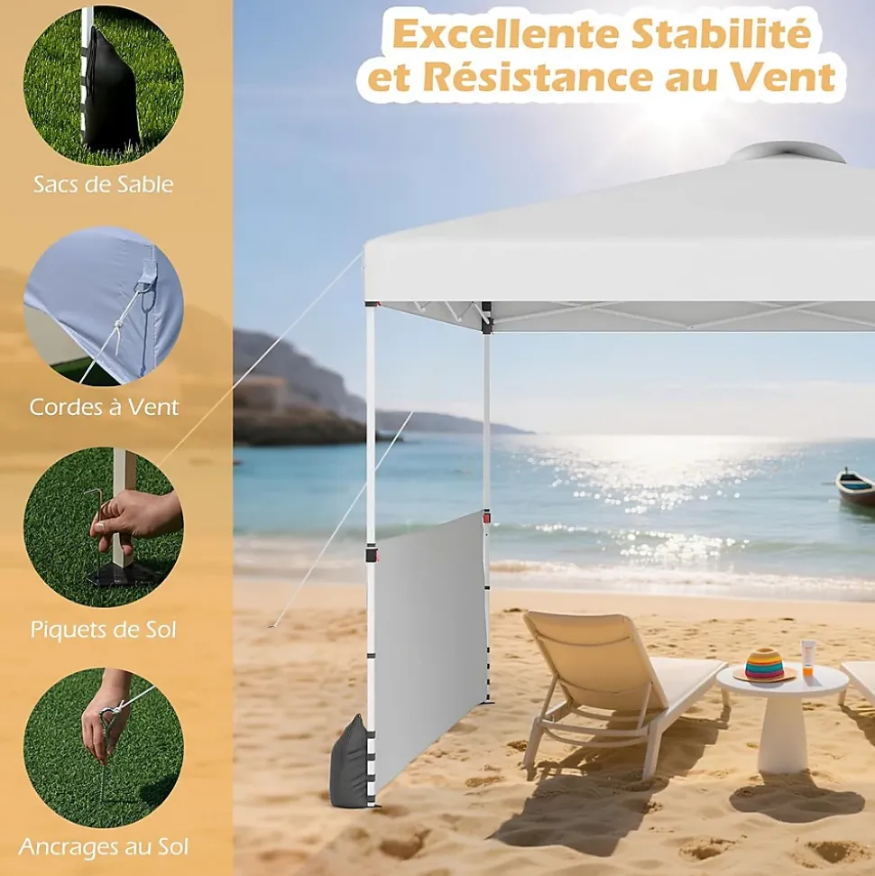 Tonnelle Pliante Demi-Parois, 266/276/286CM avec Sac à roulettes, 8 Piquets, 4 Sacs de Sable, Pavillon Pliable (3x3x2,86M,Blanc)