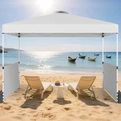 Tonnelle Pliante Demi-Parois, 266/276/286CM avec Sac à roulettes, 8 Piquets, 4 Sacs de Sable, Pavillon Pliable (3x3x2,86M,Blanc)