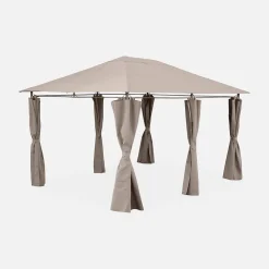 Tonnelle 3x4 m - Divio - Toile taupe - Pergola avec rideaux. tente de jardin. barnum. chapiteau. réception