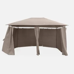Tonnelle 3x4 m - Divio - Toile taupe - Pergola avec rideaux. tente de jardin. barnum. chapiteau. réception