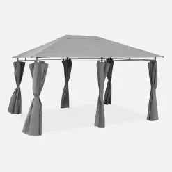 Tonnelle 3x4 m - Divio - Toile grise - Pergola avec rideaux. tente de jardin. barnum. chapiteau. réception