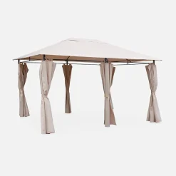 Tonnelle 3x4 m - Divio - Toile beige - Pergola avec rideaux. tente de jardin. barnum. chapiteau. réception