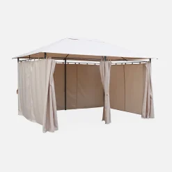 Tonnelle 3x4 m - Divio - Toile beige - Pergola avec rideaux. tente de jardin. barnum. chapiteau. réception