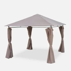 Tonnelle 3x3 m - Elusa - Toile taupe - Pergola avec rideaux. tente de jardin. barnum. chapiteau. réception