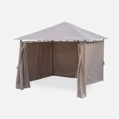 Tonnelle 3x3 m - Elusa - Toile taupe - Pergola avec rideaux. tente de jardin. barnum. chapiteau. réception