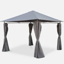 Tonnelle 3x3 m - Elusa - Toile grise - Pergola avec rideaux. tente de jardin. barnum. chapiteau. réception