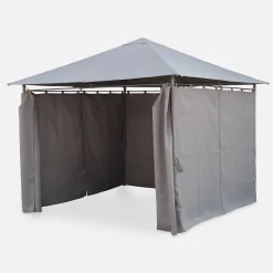 Tonnelle 3x3 m - Elusa - Toile grise - Pergola avec rideaux. tente de jardin. barnum. chapiteau. réception