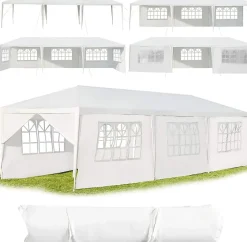 Tonnelle 3x9M Tente de Réception 8 Bâches avec Fenêtres Pergola avec Piquets et Cordes
