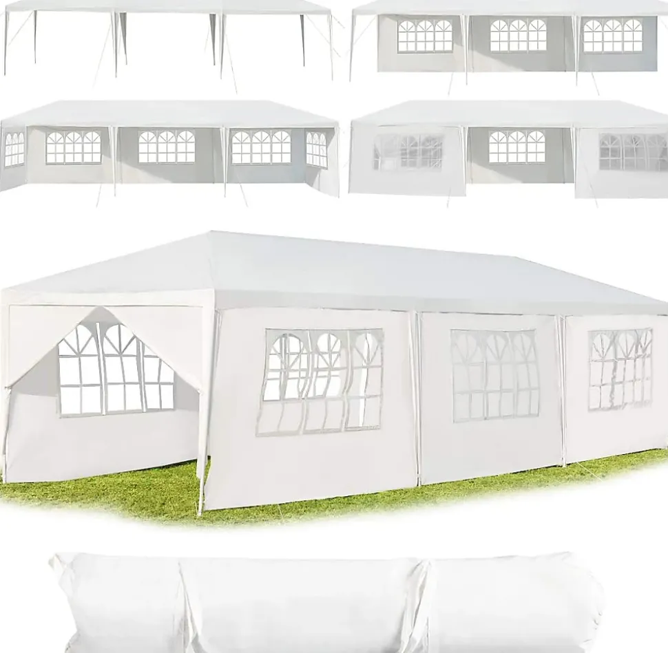 Tonnelle 3x9M Tente de Réception 8 Bâches avec Fenêtres Pergola avec Piquets et Cordes