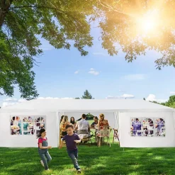 Tonnelle 3x9M Tente de Réception 8 Bâches avec Fenêtres Pergola avec Piquets et Cordes